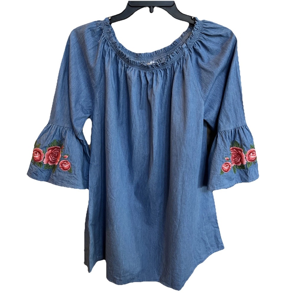 Southern Stitch‎ Embroidered Florals Roses Denim Large
